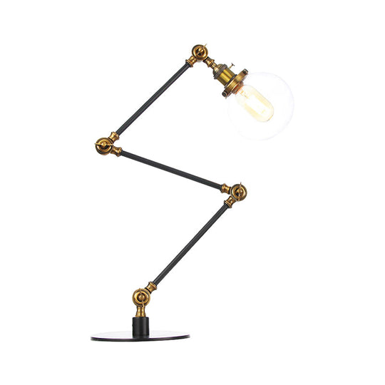 Industrial Global Table Lamp - Amber/Clear Glass Adjustable Arm Black/Brass Finish Restaurant