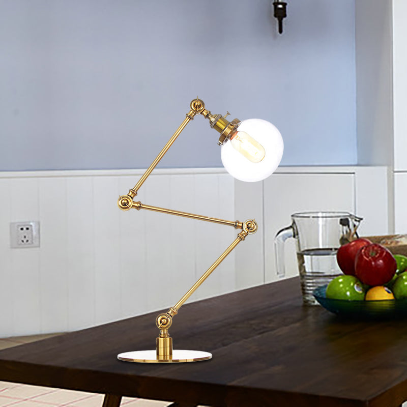 Industrial Global Table Lamp - Amber/Clear Glass Adjustable Arm Black/Brass Finish Restaurant