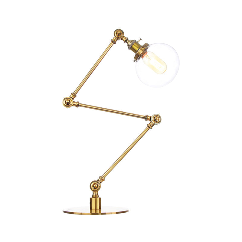 Industrial Global Table Lamp - Amber/Clear Glass Adjustable Arm Black/Brass Finish Restaurant