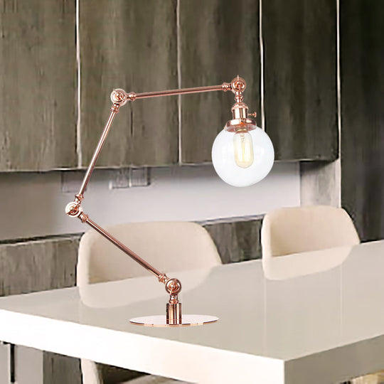 Industrial Global Table Lamp - Amber/Clear Glass Adjustable Arm Black/Brass Finish Restaurant