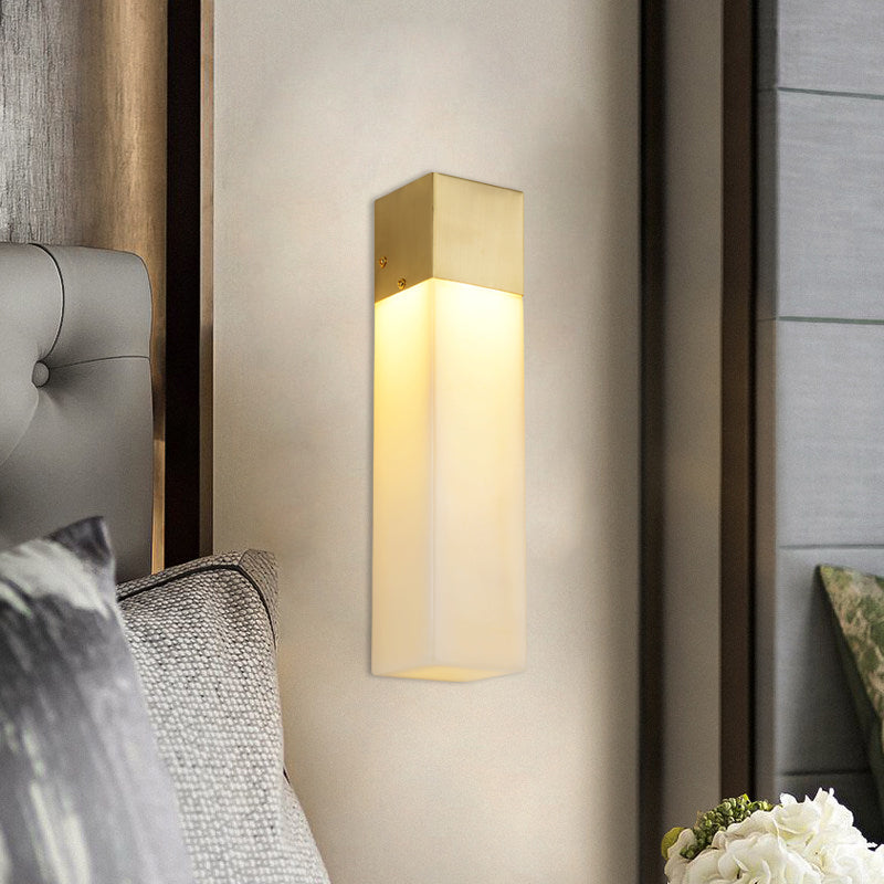 Textured White Resin Wall Light - Minimalist Cuboid Sconce Fixture