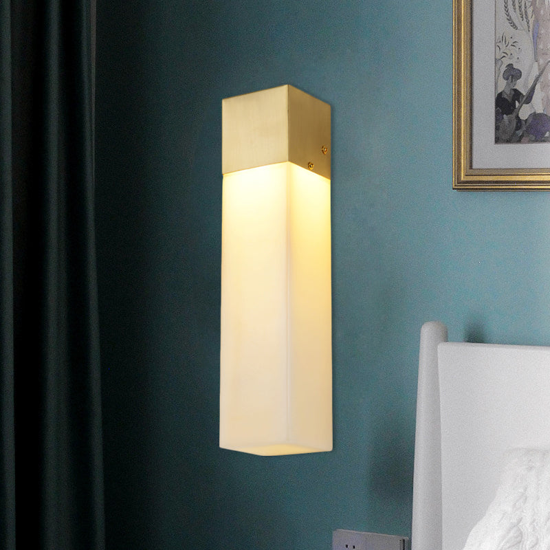 Textured White Resin Wall Light - Minimalist Cuboid Sconce Fixture