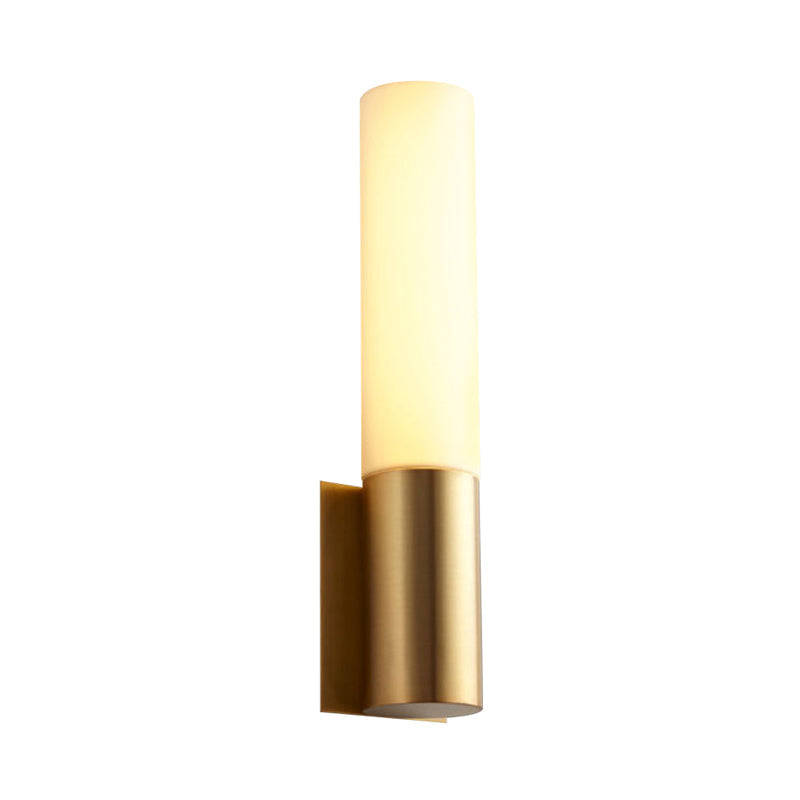 Gold Finish Acrylic Indoor Wall Sconce With Simplicity Design - 1 Bulb Cylinder Surface Mount