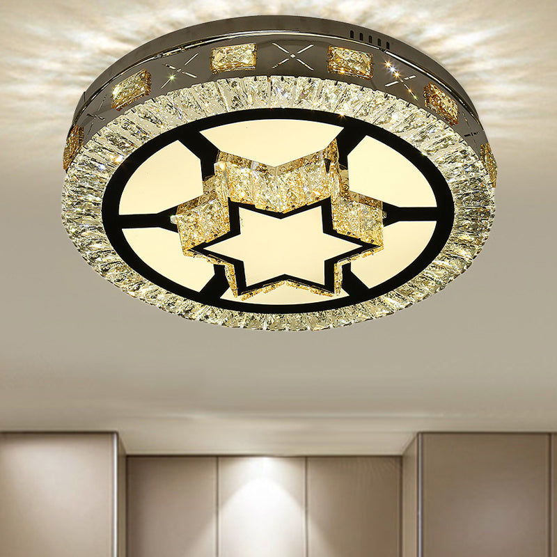 Modern Led Ceiling Flush Mount With Clear Crystal Drum & Stylish Star Pattern