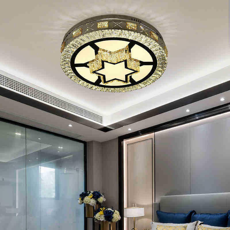 Modern Led Ceiling Flush Mount With Clear Crystal Drum & Stylish Star Pattern