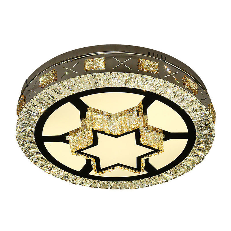 Modern Led Ceiling Flush Mount With Clear Crystal Drum & Stylish Star Pattern