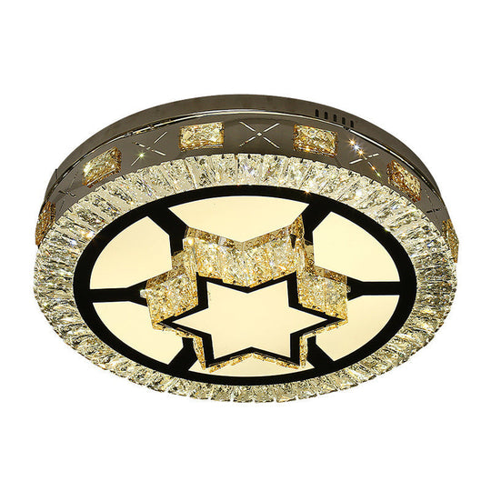 Modern Led Ceiling Flush Mount With Clear Crystal Drum & Stylish Star Pattern