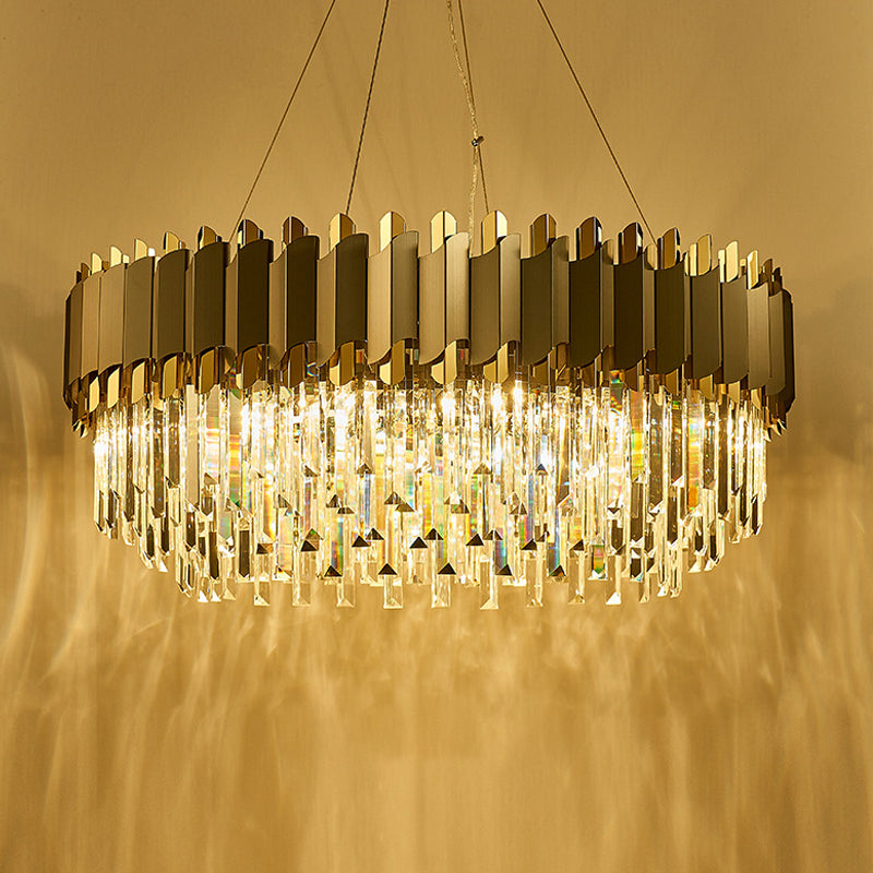 Suspension de salon contemporaine - Lustre à étages oblong en cristal gris (8/12 lumières)