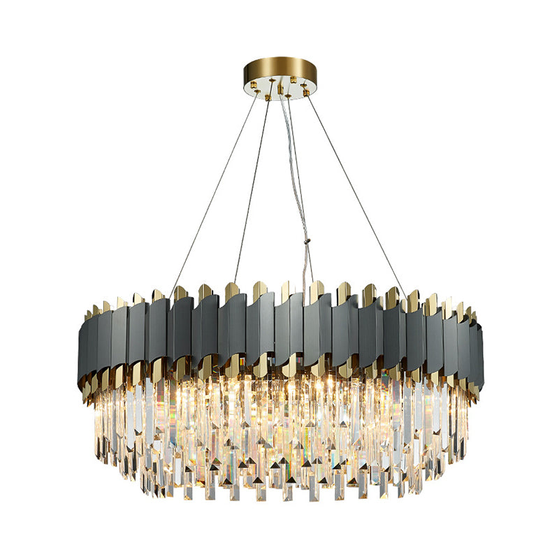 Suspension de salon contemporaine - Lustre à étages oblong en cristal gris (8/12 lumières)