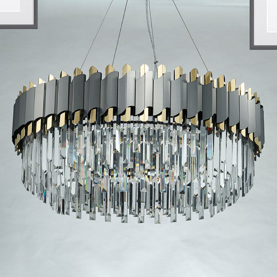 Suspension de salon contemporaine - Lustre à étages oblong en cristal gris (8/12 lumières)