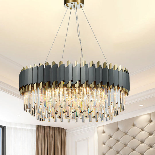 Layered Living Room Pendant Light - Grey Crystal Oblong Chandelier (8/12-Light) Contemporary Hanging