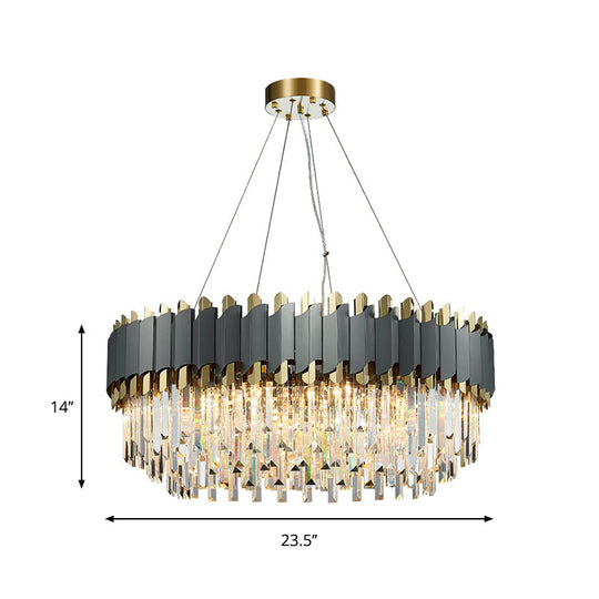 Layered Living Room Pendant Light - Grey Crystal Oblong Chandelier (8/12-Light) Contemporary Hanging