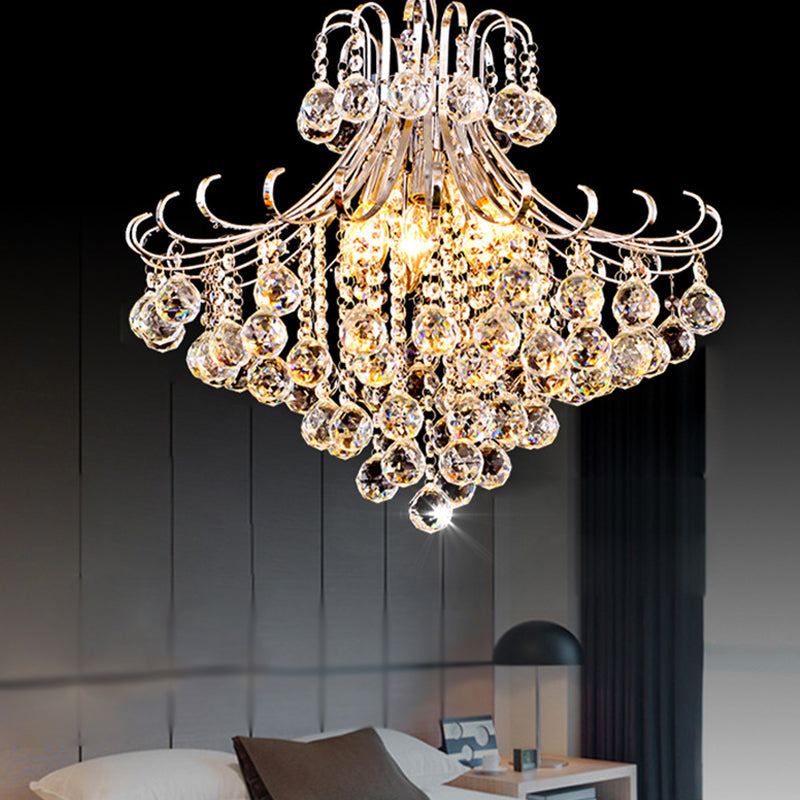 Traditional Flared Pendant Chandelier - 4-Light Bedroom Hanging Lamp With Silver Crystal Accents