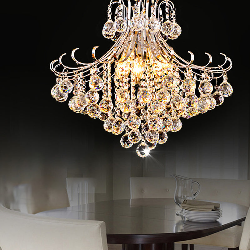 Traditional Flared Pendant Chandelier - 4-Light Bedroom Hanging Lamp With Silver Crystal Accents