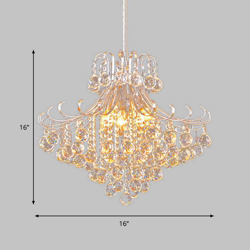 Traditional Flared Pendant Chandelier - 4-Light Bedroom Hanging Lamp With Silver Crystal Accents