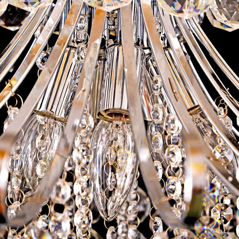 Traditional Flared Pendant Chandelier - 4-Light Bedroom Hanging Lamp With Silver Crystal Accents