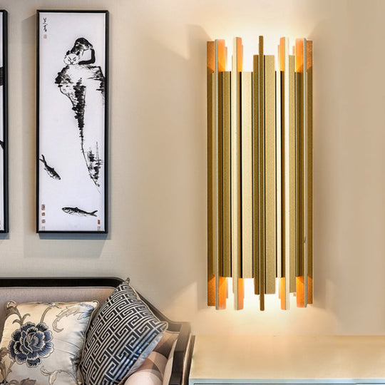 Contemporary Gold Cylindrical Wall Lamp With 2 Bulbs 19.5/31.5 Height