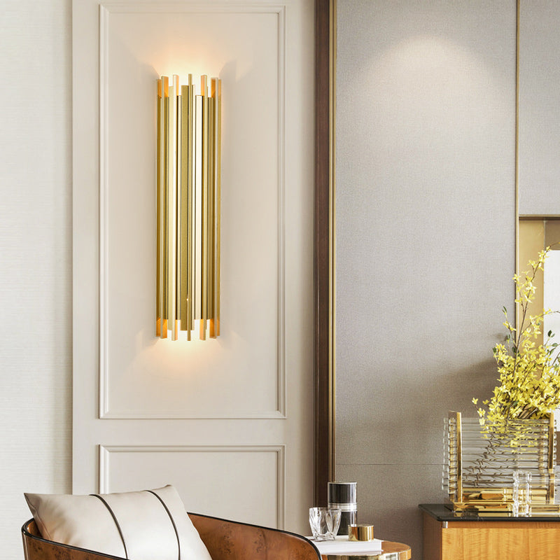 Contemporary Gold Cylindrical Wall Lamp With 2 Bulbs 19.5/31.5 Height