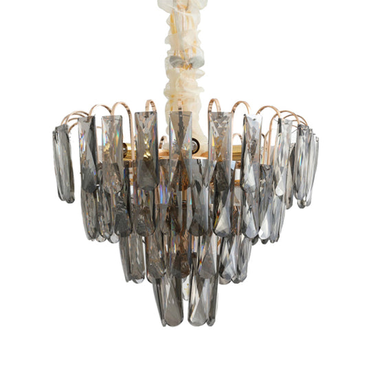 Modern Smoke Gray Crystal Tiered Chandelier Lamp - 7-Light Bedroom Pendant Light Kit