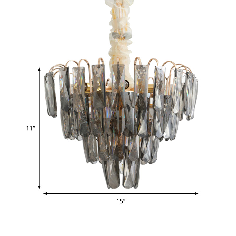 Modern Smoke Gray Crystal Tiered Chandelier Lamp - 7-Light Bedroom Pendant Light Kit