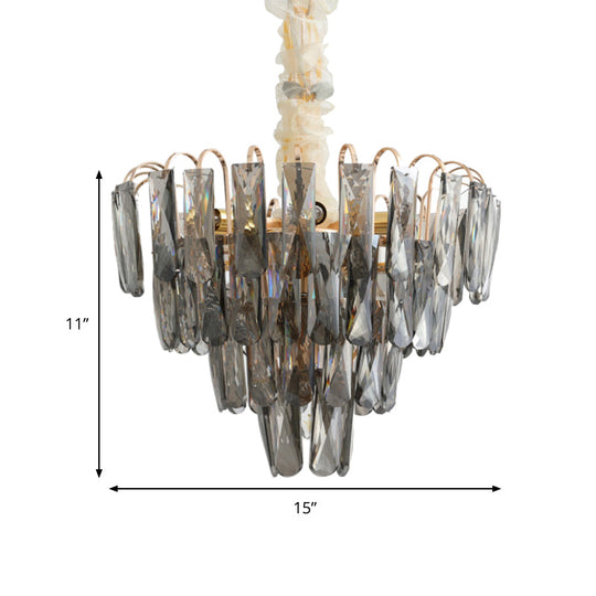 Modern Smoke Gray Crystal Tiered Chandelier Lamp - 7-Light Bedroom Pendant Light Kit