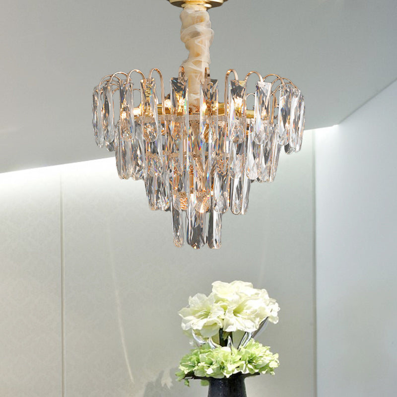 Modern Smoke Gray Crystal Tiered Chandelier Lamp - 7-Light Bedroom Pendant Light Kit