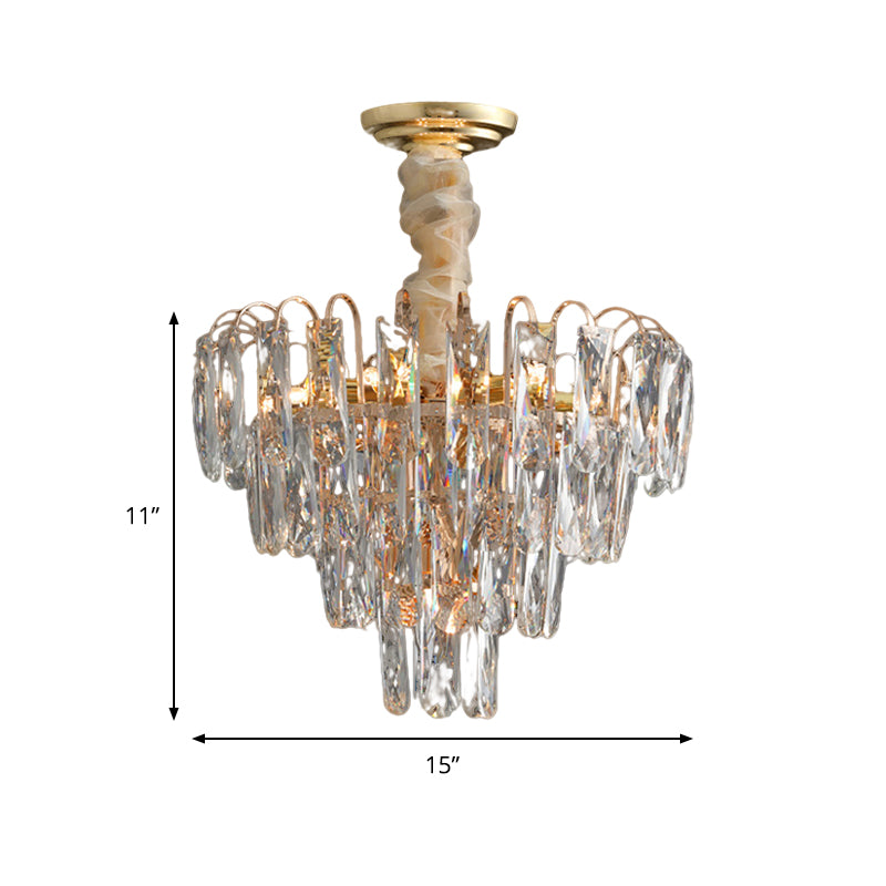 Modern Smoke Gray Crystal Tiered Chandelier Lamp - 7-Light Bedroom Pendant Light Kit