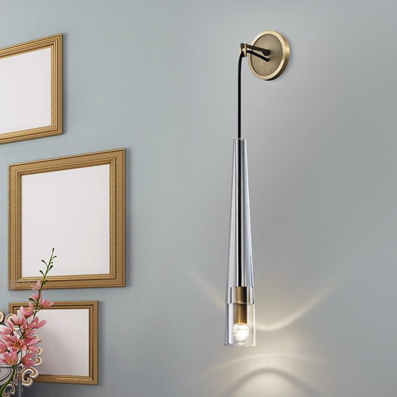 Gold Crystal Wall Sconce Light With Conical Shade - Minimalist Design 13/26 H