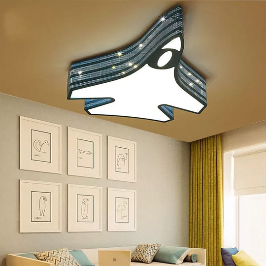 Blue Cartoon Flush Ceiling Lamp for Child's Bedroom or Plane-themed Bathroom