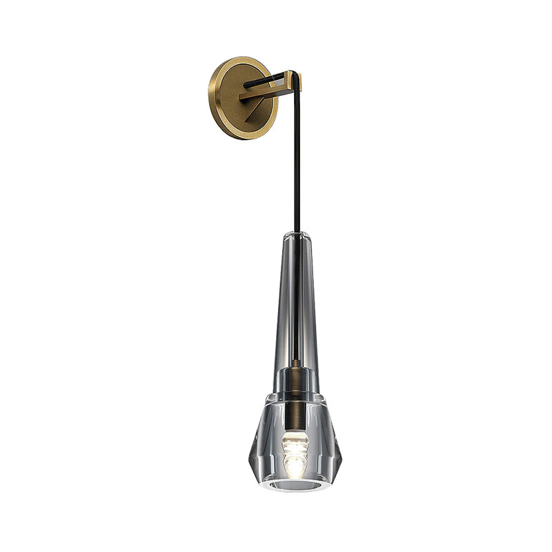 Gold Crystal Wall Sconce Light With Conical Shade - Minimalist Design 13/26 H