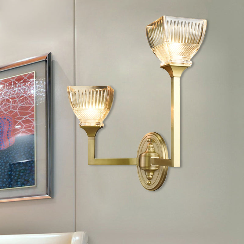 Prismatic Glass Torch Sconce Light - Modernist Wall Lamp With Gold Arm 2 /