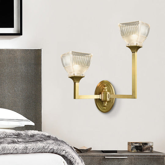 Prismatic Glass Torch Sconce Light - Modernist Wall Lamp With Gold Arm