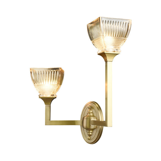 Prismatic Glass Torch Sconce Light - Modernist Wall Lamp With Gold Arm