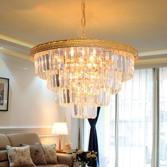 Modern Conical Crystal Chandelier - 5 Gold Heads Living Room Ceiling Lamp