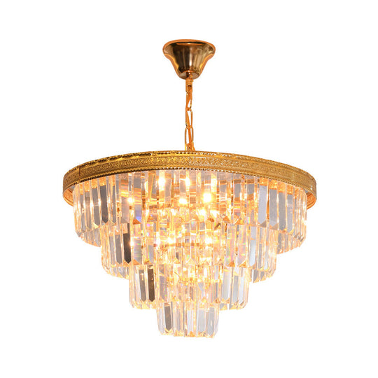 Modern Conical Crystal Chandelier - 5 Gold Heads Living Room Ceiling Lamp