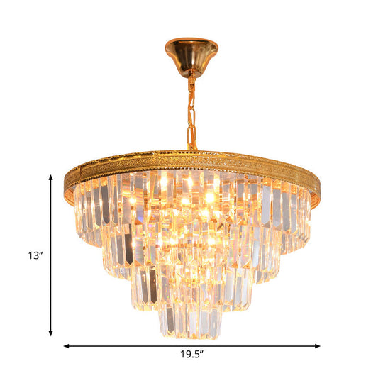 Modern Conical Crystal Chandelier - 5 Gold Heads Living Room Ceiling Lamp