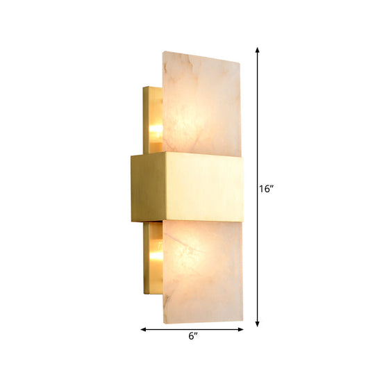 Rectangular Flush Mount Gold Marble Wall Sconce Lighting - Set Of 2 Bulbs Ideal For Living Room