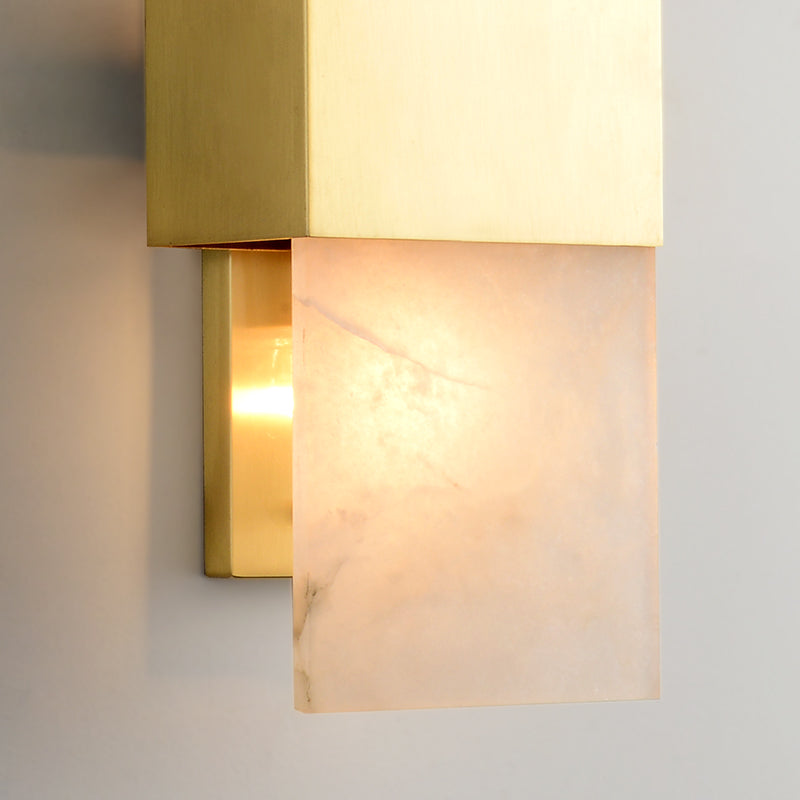 Rectangular Flush Mount Gold Marble Wall Sconce Lighting - Set Of 2 Bulbs Ideal For Living Room