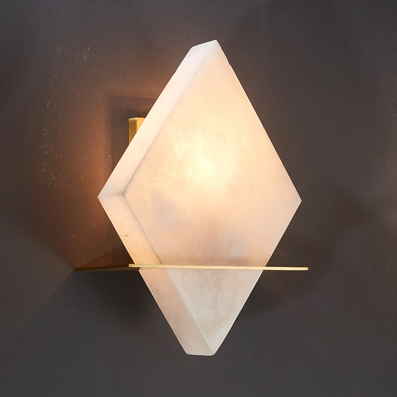 Colonialist Gold Rhombus Single Head Marble Sconce: Stylish Flush Mount Wall Light For Dining Room