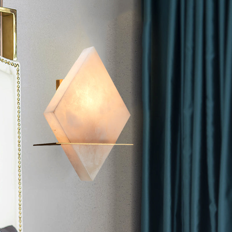 Colonialist Gold Rhombus Single Head Marble Sconce: Stylish Flush Mount Wall Light For Dining Room