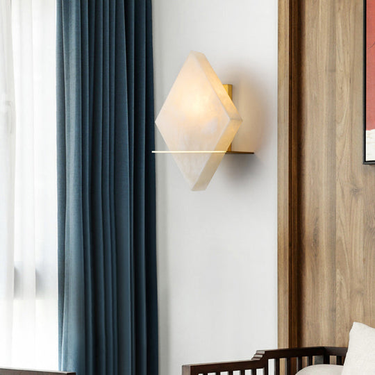 Colonialist Gold Rhombus Single Head Marble Sconce: Stylish Flush Mount Wall Light For Dining Room