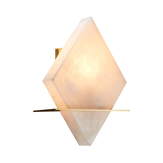 Colonialist Gold Rhombus Single Head Marble Sconce: Stylish Flush Mount Wall Light For Dining Room