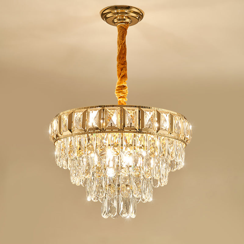 Golden Tiered Crystal Chandelier With 6/9-Light | Elegant Dining Room Hanging Lamp 9 / Gold