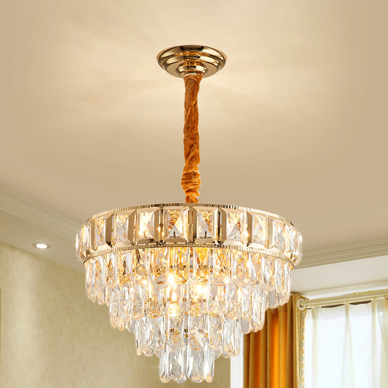 Golden Tiered Crystal Chandelier With 6/9-Light | Elegant Dining Room Hanging Lamp