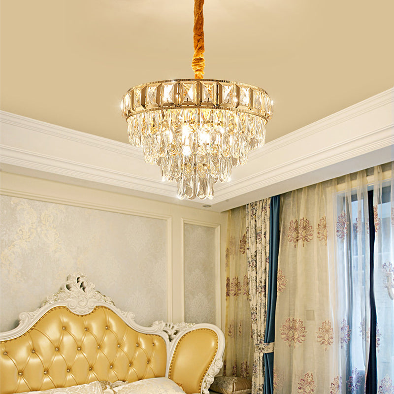 Golden Tiered Crystal Chandelier With 6/9-Light | Elegant Dining Room Hanging Lamp