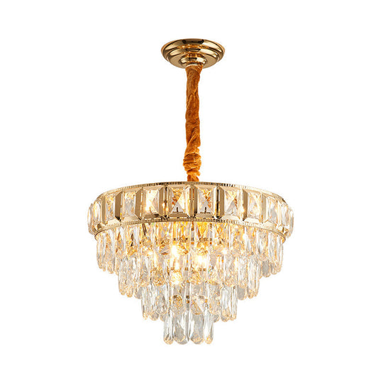 Golden Tiered Crystal Chandelier With 6/9-Light | Elegant Dining Room Hanging Lamp