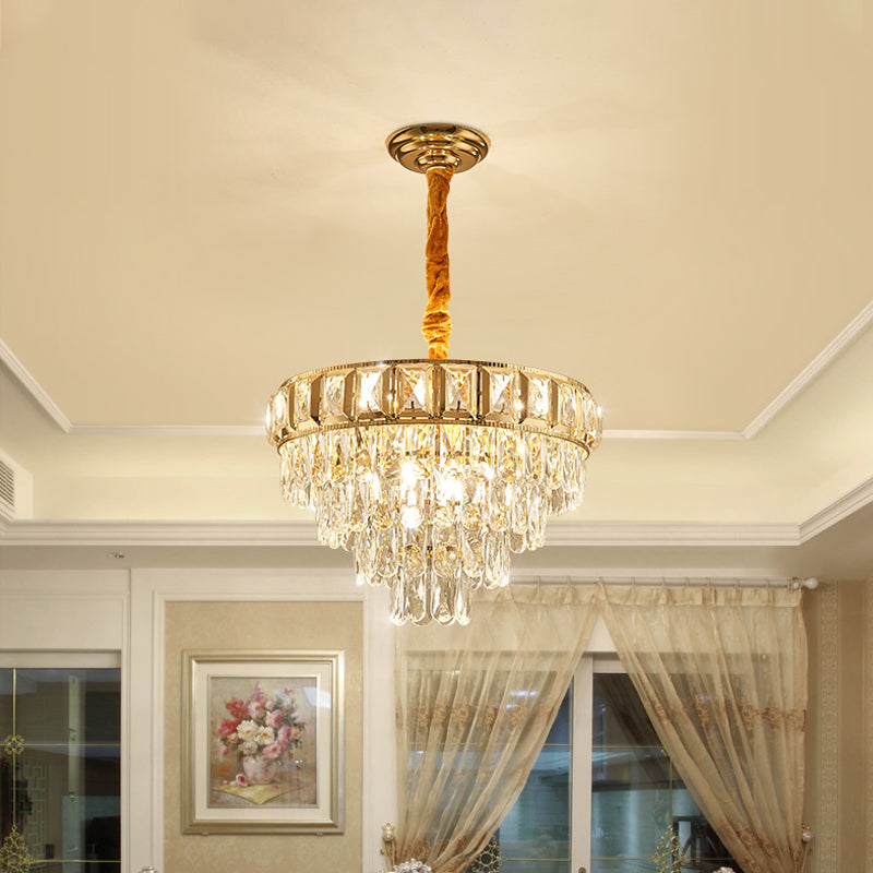 Golden Tiered Crystal Chandelier With 6/9-Light | Elegant Dining Room Hanging Lamp