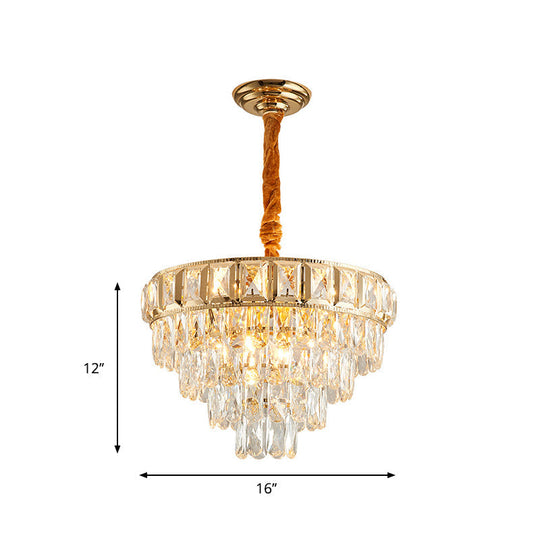 Golden Tiered Crystal Chandelier With 6/9-Light | Elegant Dining Room Hanging Lamp