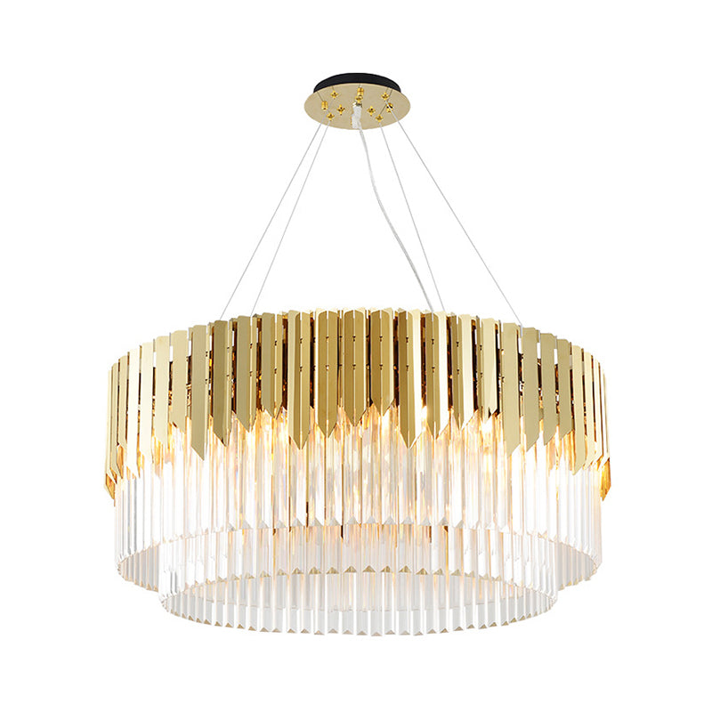 Contemporary Golden Crystal Chandelier - Tiered Round Pendant Light 8/12-Light For Living Room