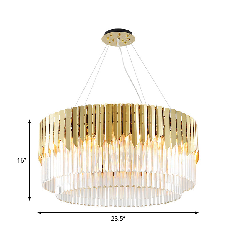 Contemporary Golden Crystal Chandelier - Tiered Round Pendant Light 8/12-Light For Living Room